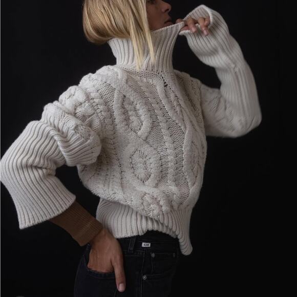 Citizens of Humanity Zola Aran Cable-Knit Chunky Turtleneck Sweater Sz XS/S - Picture 14 of 14